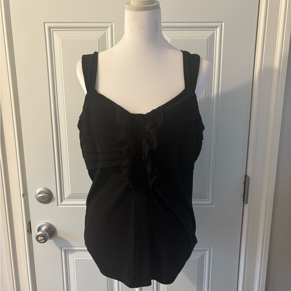 White House Black Market Ruffled Black Blouse